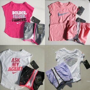 Nike Girls 2T or 3T or 4T Dri-it Lined Shorts w/ Tops Pink Purple Peach NEW